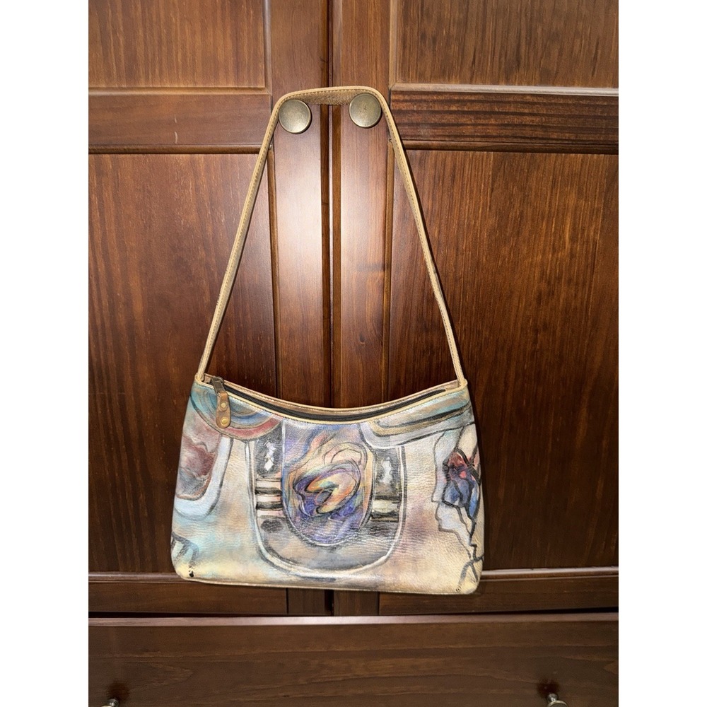 Jane Yoo Bag Purse Wearable Art Hand Painted Leather Shoulder bag Boho  13x8"